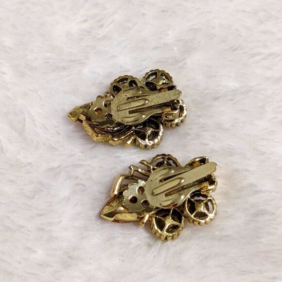 Vintage 1960's Orange, Green & Amber Rhinestone Clip Earrings - Picture 5 of 13